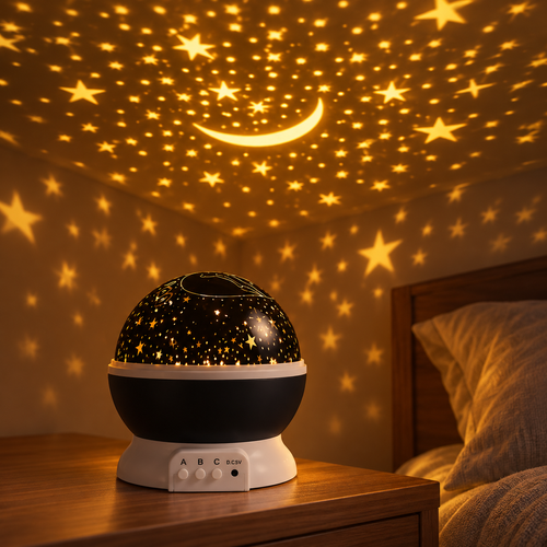 Black Star and Moon Projection Night Light