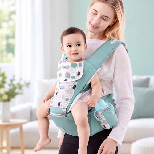 Mint Green Baby Carrier with Padded Straps and Side Pouch