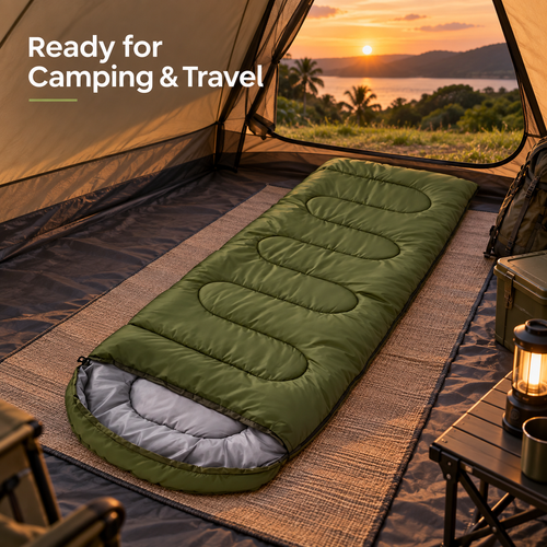 Army Green Lightweight Cotton Sleeping Bag with Storage Sack