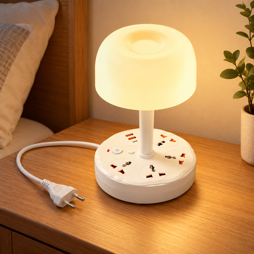 Euro-Plug Desk Lamp with Integrated Power Socket Base