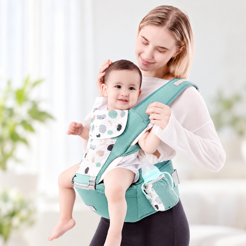 Mint Green Baby Carrier with Padded Straps and Side Pouch