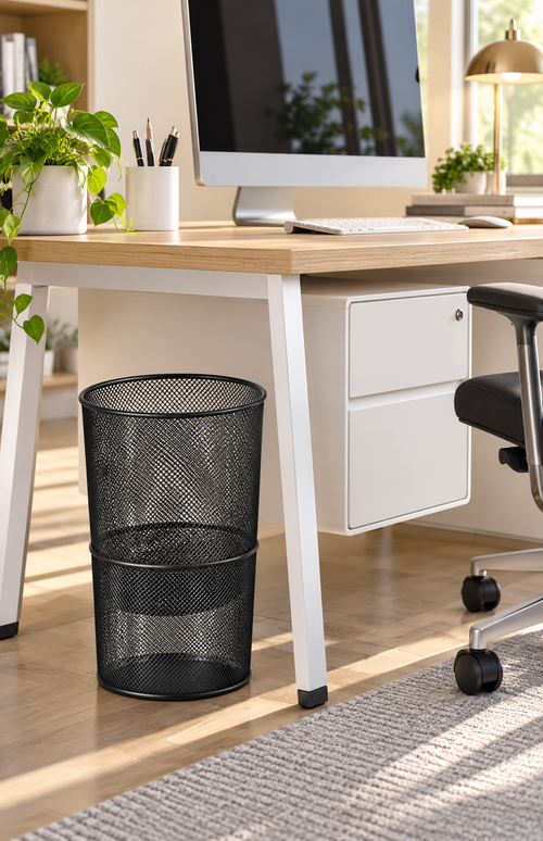 Black 12 L Open-Top Metal Mesh Waste Bin
