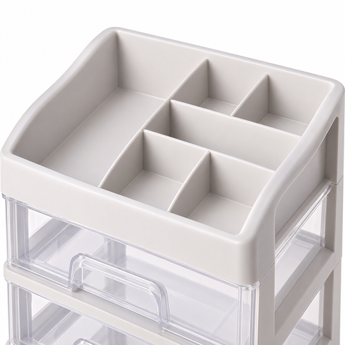 White Desktop Makeup Organizer with Open Top and 3 Drawers