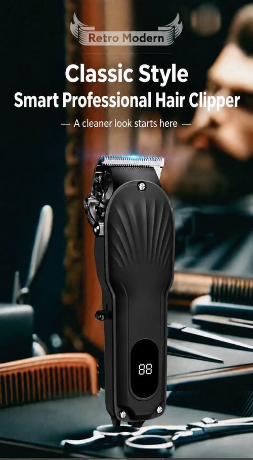 Black Retro Electric Hair Clipper with LED Display