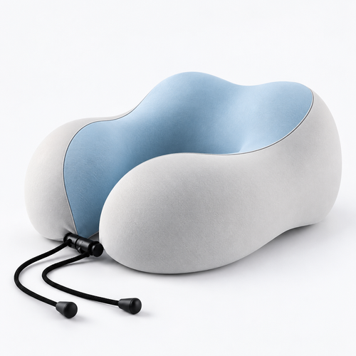 Blue-Grey Contoured U-Shaped Travel Neck Pillow