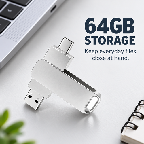 64GB Dual USB-A and USB-C Swivel Flash Drive