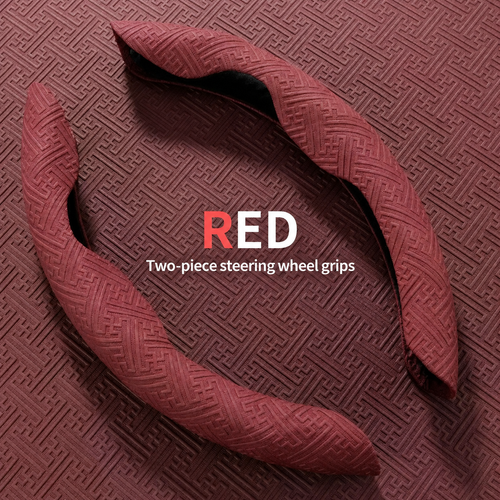 Two-Piece Textured Steering Wheel Grip Covers - Red, Grey or Black