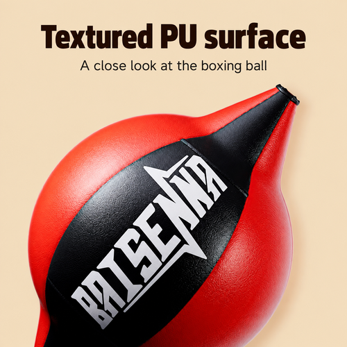 BAISENNA Double-End Boxing Speed Ball with Elastic Suspension Cords - Red and Black