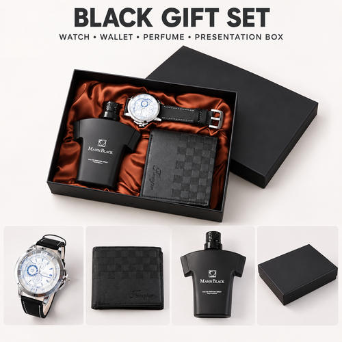 Gift Set for Men with Wristwatch, Bifold Wallet and Perfume in a Presentation Box