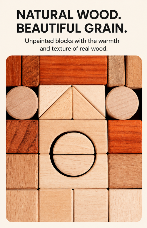 🧱 Build, create, and imagine! ✨ This wooden block set makes learning fun while developing creativity and problem-solving skills. Smooth, colourful pieces store neatly in the wooden box—perfect for playtime or gifting! 🎁