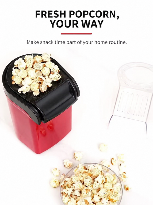 Compact Electric Popcorn Maker with Clear Cover – Red