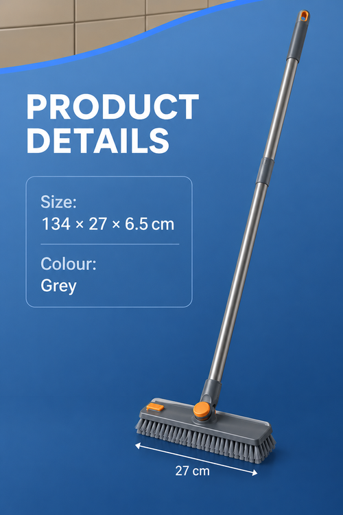 Grey V-Shaped Floor Gap Brush and Squeegee with Long Handle