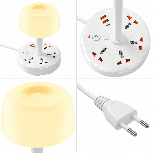 Euro-Plug Desk Lamp with Integrated Power Socket Base