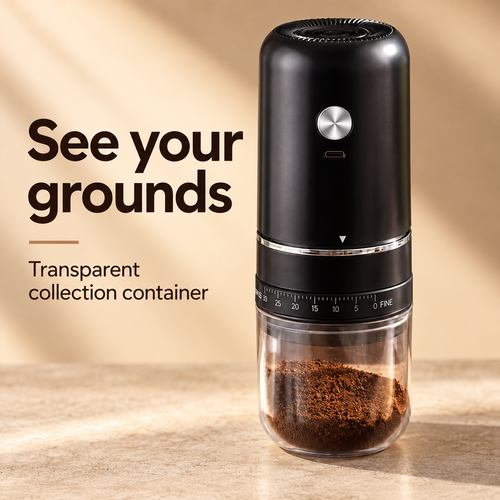 Electric Coffee Grinder with 30 Adjustable Grind Settings and USB-C Charging - Black