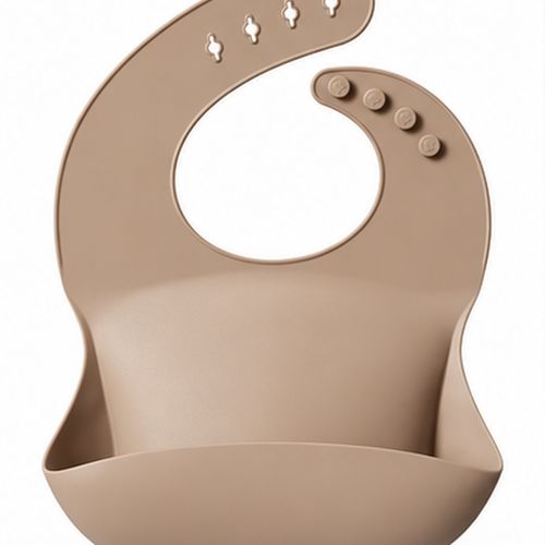 Coffee Brown Silicone Childrens Bib with Food Pocket