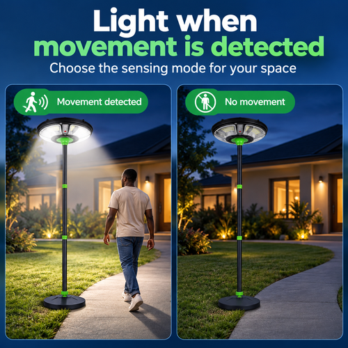 Solar Garden Pole Light with Remote Control, Motion Mode and Fillable Base