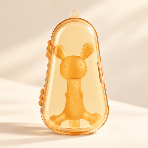 Orange Bunny Silicone Baby Teether with Storage Case