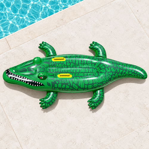 Green Inflatable Crocodile Pool Float with Grab Handles