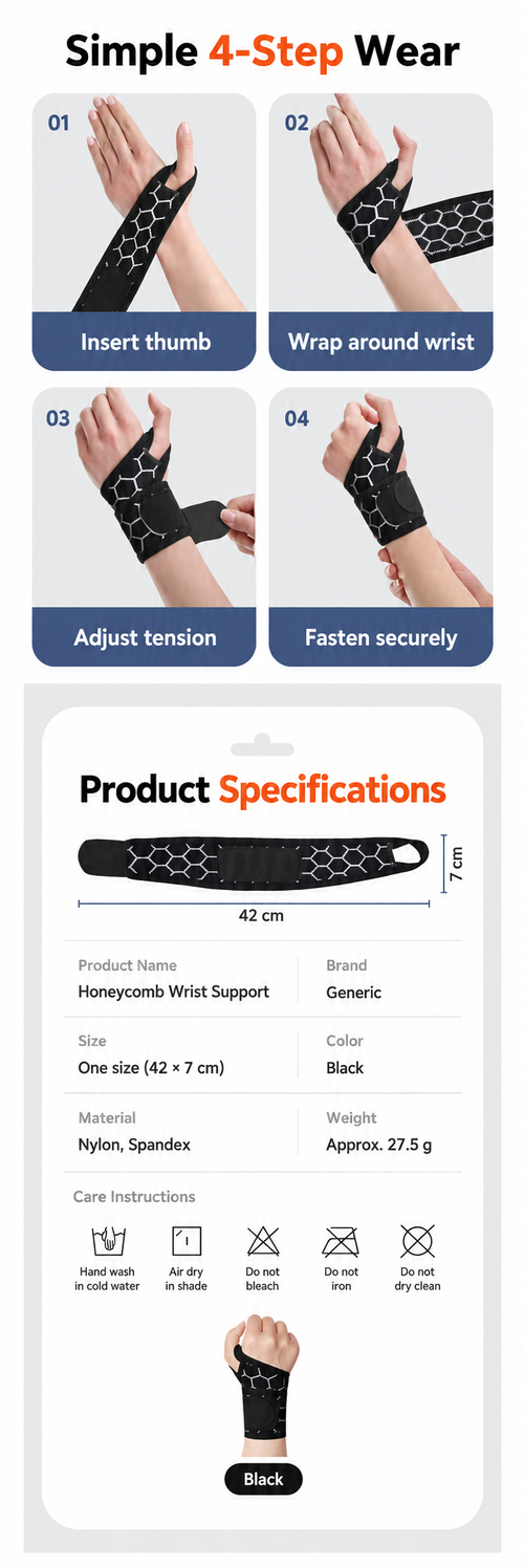 Black Honeycomb Wrist Support with Adjustable Strap