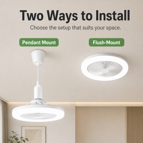 E27 LED Fan Light with Dual Mounting, Remote Control and Adjustable Lighting for Bedroom & Home