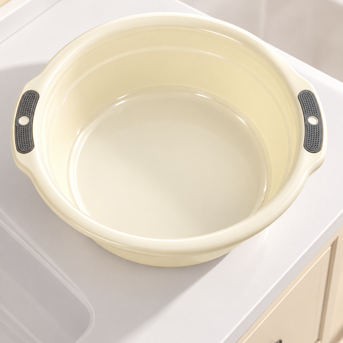 Beige Plastic Wash Basin with Side Handles | 34 cm
