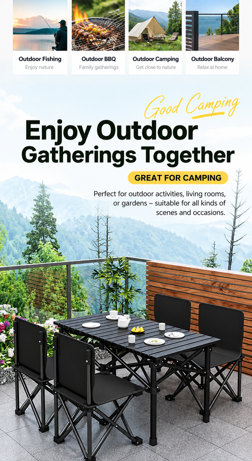 120cm Folding Camping Table, Roll‑Up Lightweight Portable Picnic Table with Carry Bag, Heavy‑Duty Metal Frame, for Camping, Fishing, Beach, Backyard Outdoor Activities