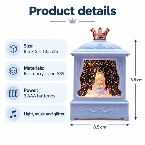 Princess Castle Music Box Lantern with Light and Glitter - Pink or Blue