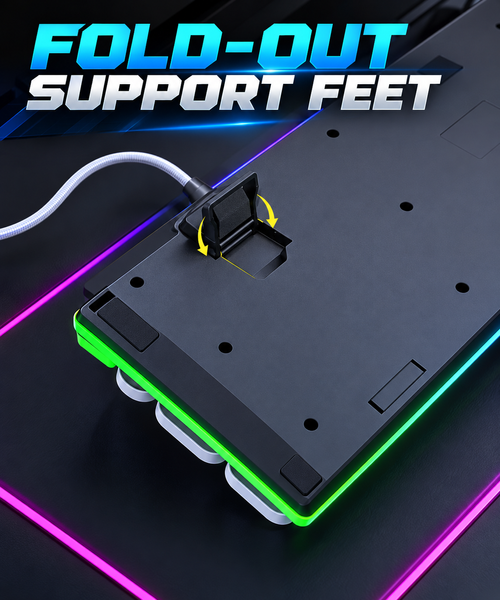 Black Wired Gaming Keyboard with Round Keys and Rainbow Backlight