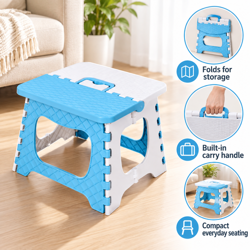 Sky Blue Folding Stool with Carry Handle