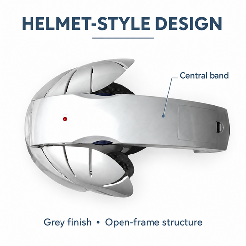 Helmet-Style Head Massager with Multi-Point Contact Pads – Grey