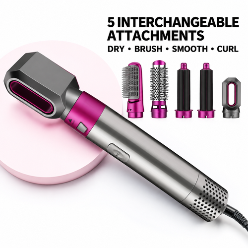 5-in-1 Hot Air Hair Styler and Dryer Brush with 5 Interchangeable Attachments