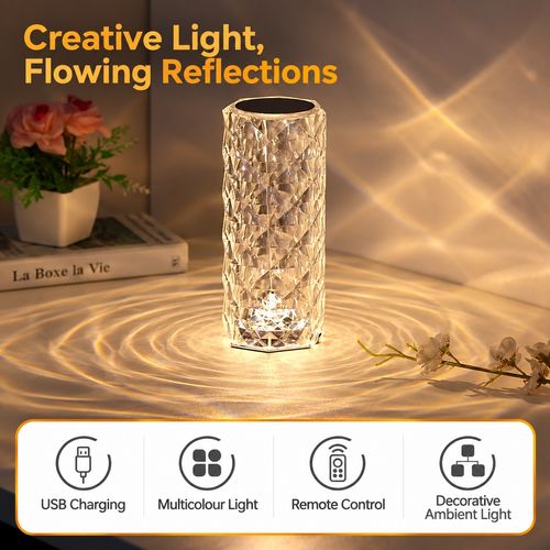 Rechargeable LED Crystal-Style Table Lamp with Remote Control