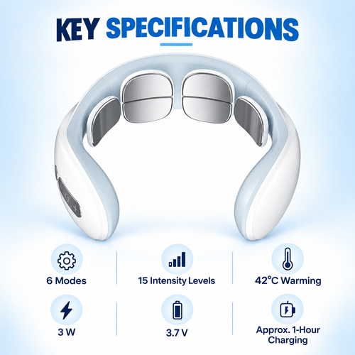 Wearable Neck Massager with 42°C Warming, 6 Modes and 15 Levels – White