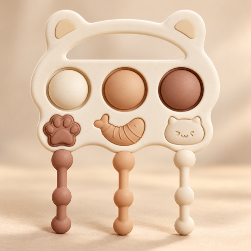 Cream Bear Sensory Pull and Press Baby Toy