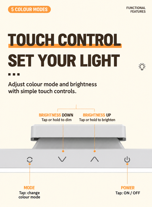 Magnetic LED Light Bar with 5 Colour Modes and Touch Control – White