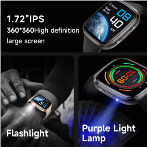 2025 New Arrival Fashion HT31 Smart Watch 1.72inch Big Screen Soft Strap Flashlight Outdoor Sport Watch for Women Men