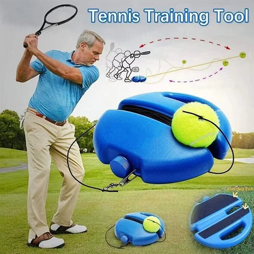 Tennis trainer, including a tennis base and rope set