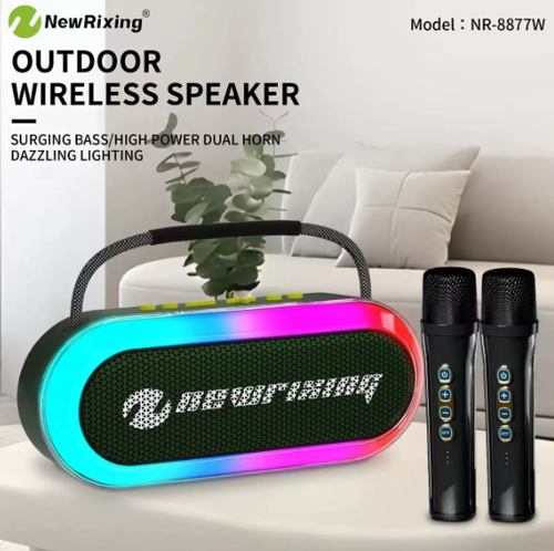 New Model RGB Speaker  Portable Speaker with 2pcs Wireless Microphone Wireless bluetooth Speaker