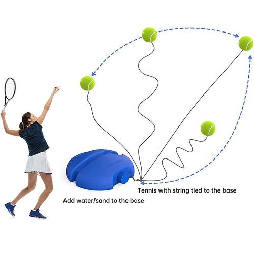 Tennis trainer, including a tennis base and rope set