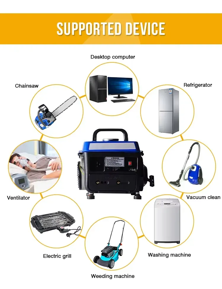 50Hz Portable 650W Home Used Gasoline Generator with 2-Stroke Engine