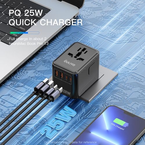 GaN 25W Universal Travel Adapter | 4 Ports, 180+ Countries 🌍