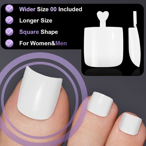 160pcs White French Tip Press on Toenails 16 Sizes Toenail Extended Square Gel Nail Tips