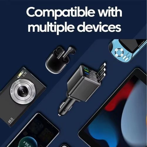 7 in 1 Retractable Car Charger USB Type C PD Retractable Cable for iPhone Samsung Fast Charging Cord Cigarette Lighter Adapter