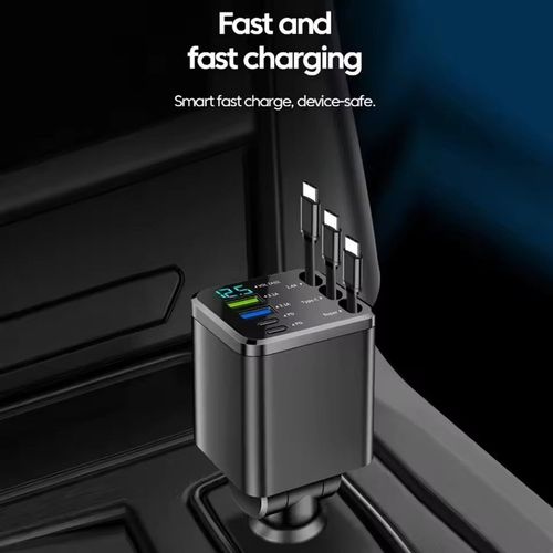 7 in 1 Retractable Car Charger USB Type C PD Retractable Cable for iPhone Samsung Fast Charging Cord Cigarette Lighter Adapter