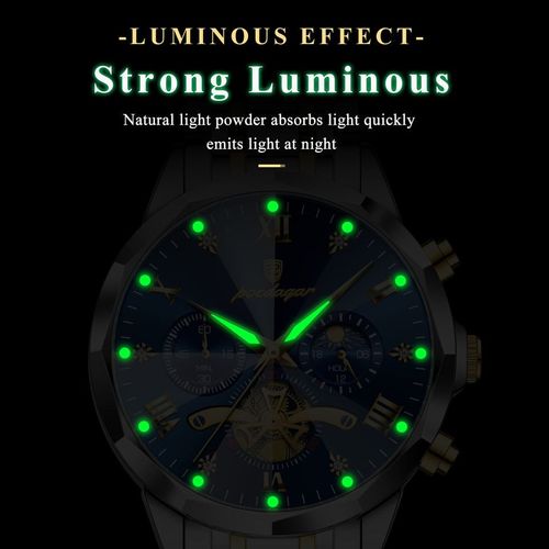 Poedagar 938 Luxury Watch for Men Quartz Stainless Steel Strap Waterproof Luminous Calendar Business Fashion Watch for Gift