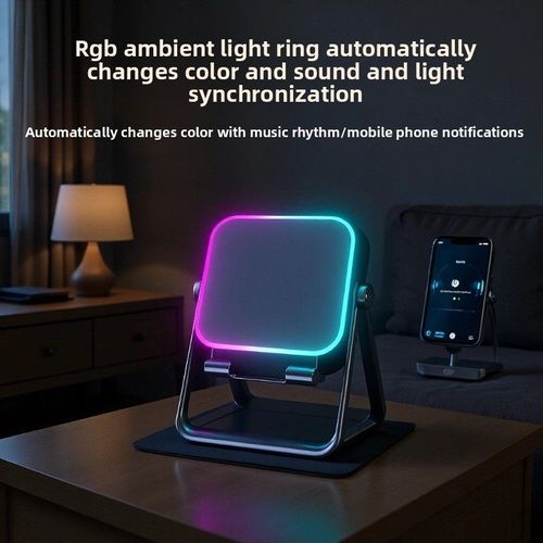 5 in 1 Wireless Induction Speaker Phone Stand Multifunctional Stereo Sound Square Wireless Speakers Bracket RGB Phone Holder