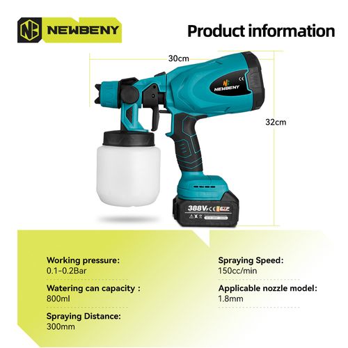 800ML Cordless Electric Spray Gun with 2 Batteries – Portable Paint Sprayer for DIY, Household Painting and Disinfection