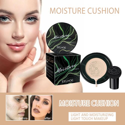 Natural Mineral BB Cushion Foundation with Mushroom Sponge - Hydrating, Oil-Control, Whitening & Concealer Makeup, 3 Shades for Women