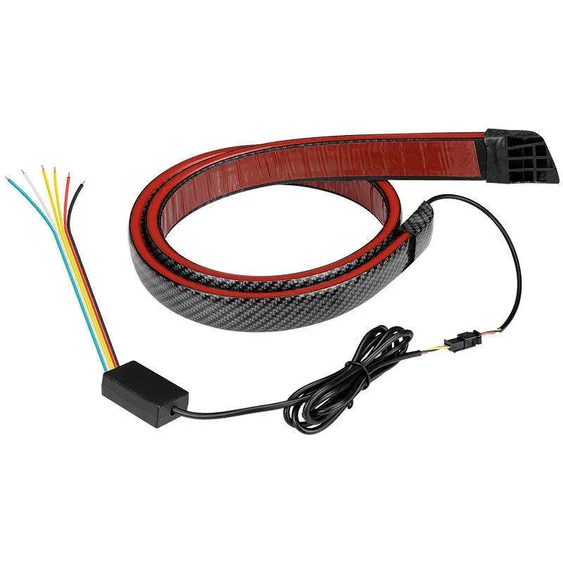 Universal 130CM 49'' Carbon Fiber Spoiler Auto Roof Lip Spoiler Trim Sticker Brake Lamp Tail Light Kit LED Car Rear Spoiler