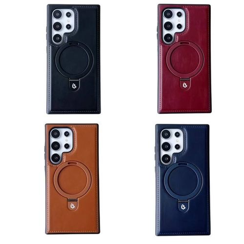 Luxury PU Leather Holder Magnetic Phone Case for Samsung Galaxy S25 S24 S23 S22 Ultra Plus Wireless Charging Cases